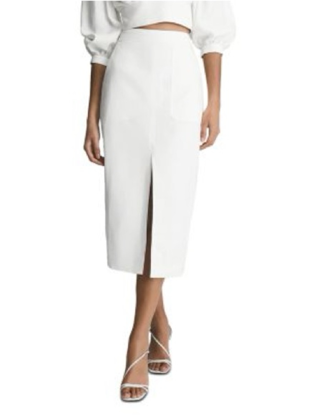 Reiss Jackie Midi Pencil Skirt Size 8 White Linen Blend